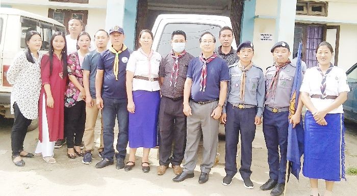 Kepelhouzo Terhuja, District Chief Commissioner BS&G and Thungrhomo Odyuo, District Secretary BS&G with others during the induction programme held at Sr SDEO Office Chamber, Wokha on October 15. (Photo Courtesy: BS&G Wokha)